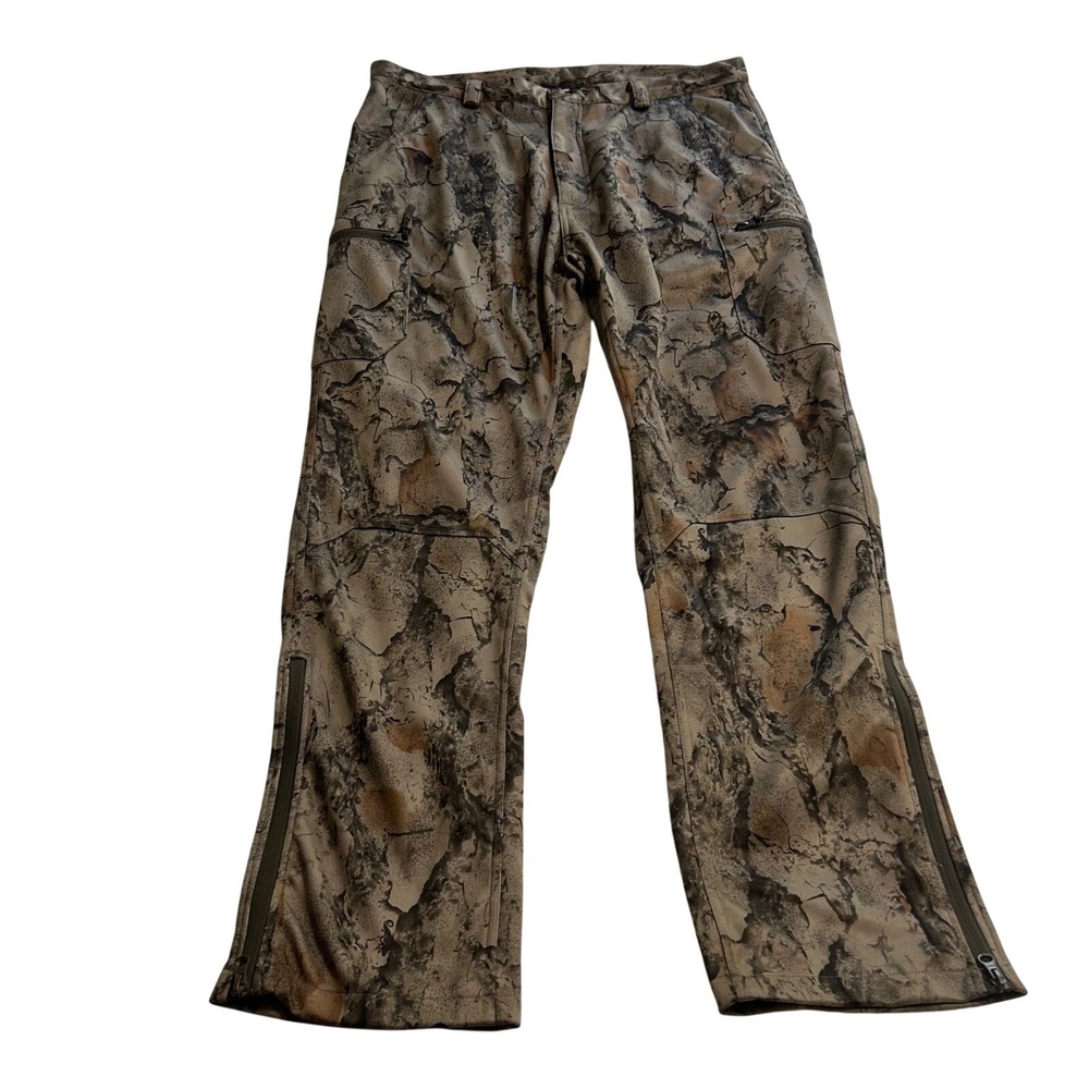 Natural Gear Mens Camo Fleece Lined Hunting Pants Size Large Brown Ankle Zip